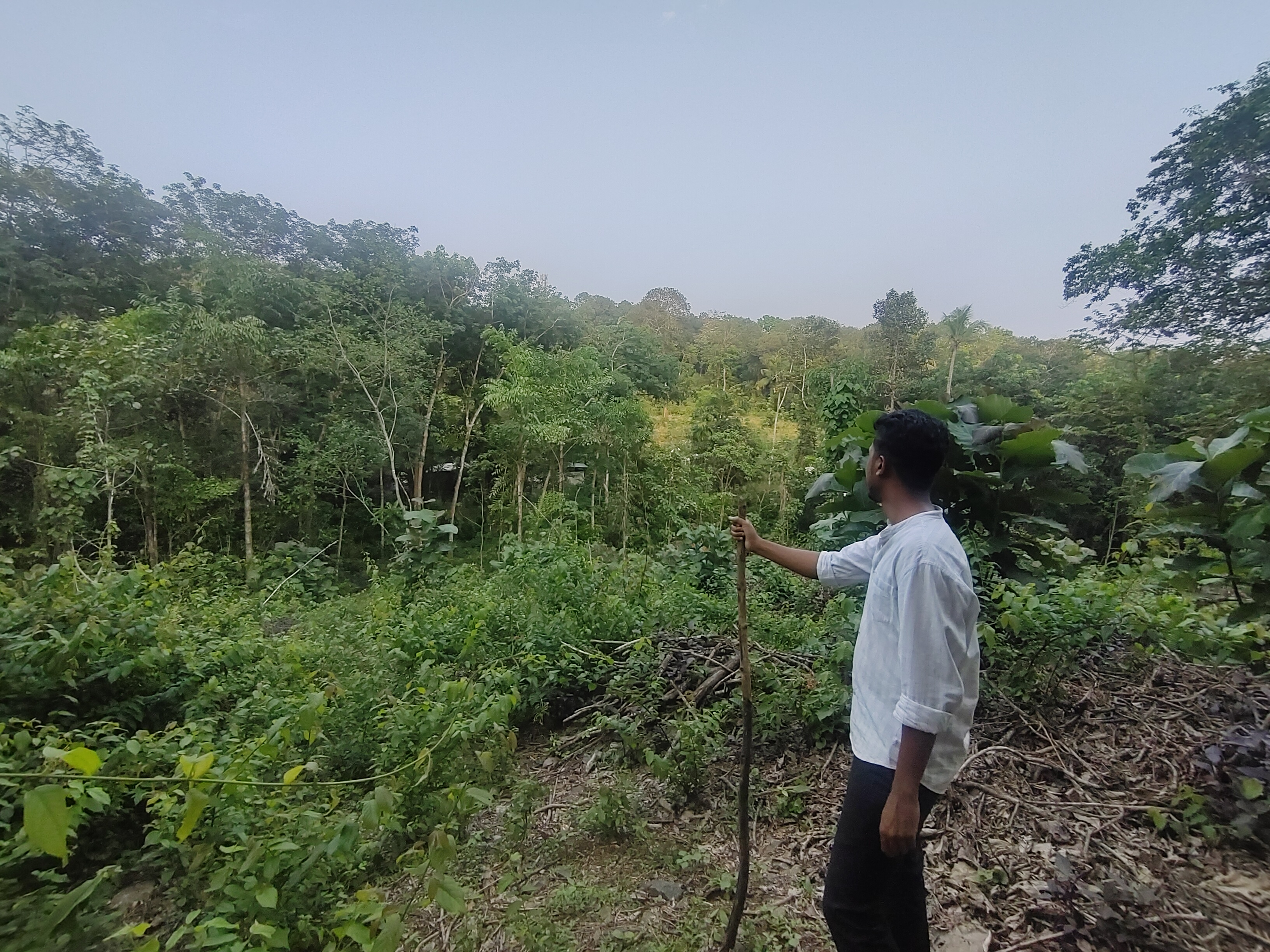 Dennis Pious standing on the family farmland in Kottayam