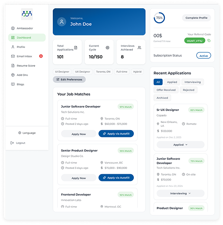 Job seeker dashboard